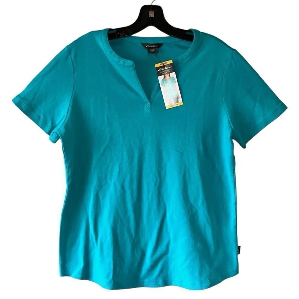 NEW Eddie Bauer Short Sleeve V Neck Turquoise Tee